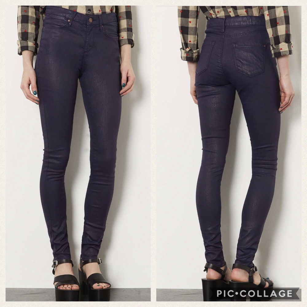 EUC Topshop Coated Indigo MOTO Leigh Jeans 30x34